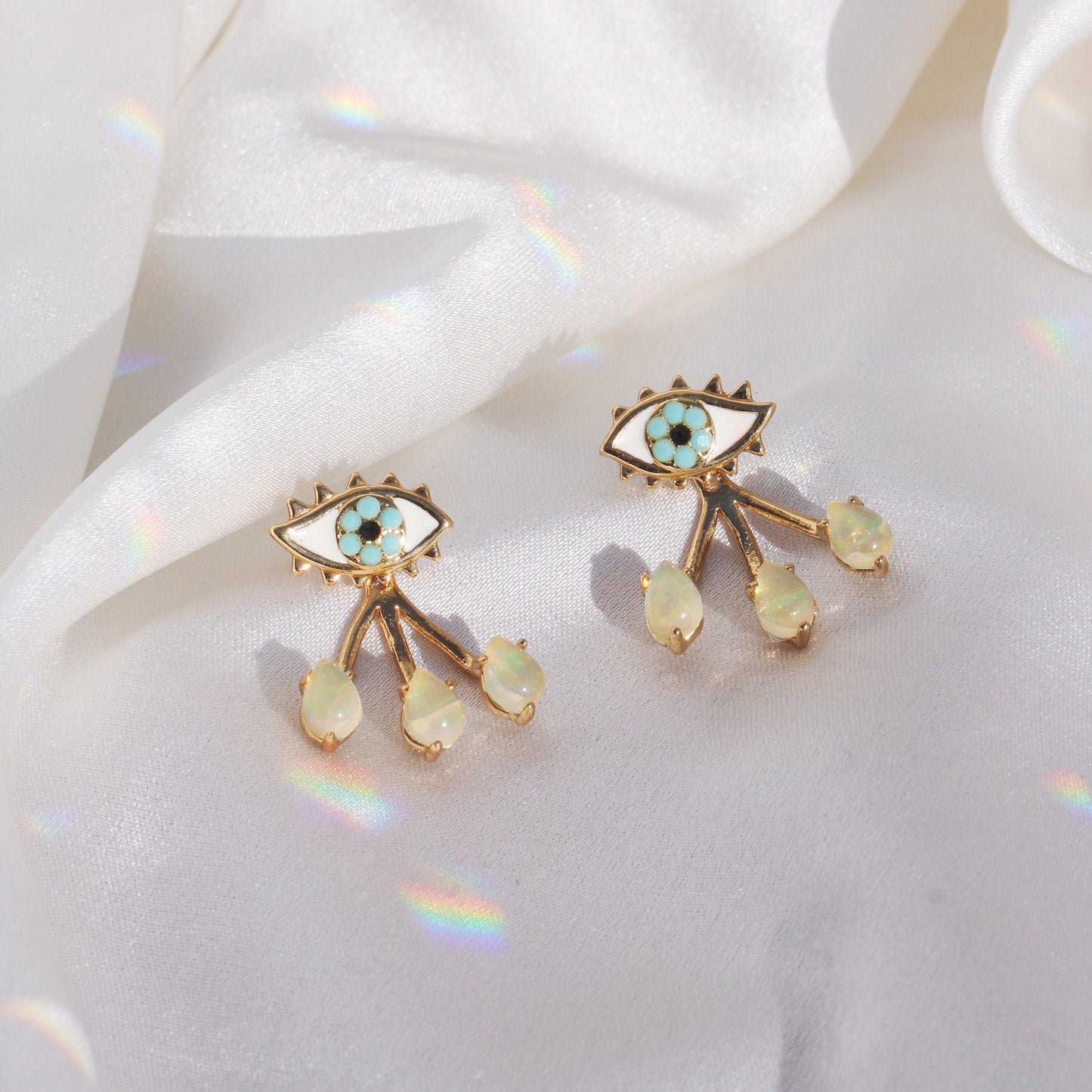 Evil Eye Earrings w/ Teardrop Ear Jackets