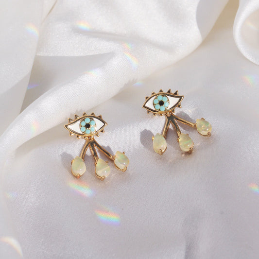 Evil Eye Earrings w/ Teardrop Ear Jackets
