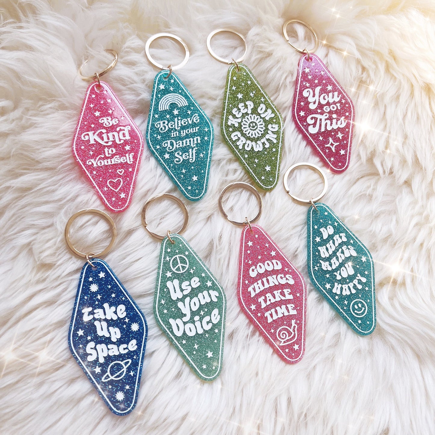 Positive Affirmation Glitter Motel Keychain