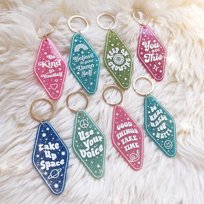 Positive Affirmation Glitter Motel Keychain