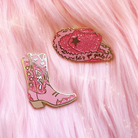AC00288-PNK-OS - Cowgirl Boot Enamel Pin, Pink - Wildflower + Co