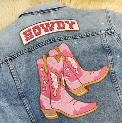 Pink Cowgirl Boots & Howdy XL Back Patches