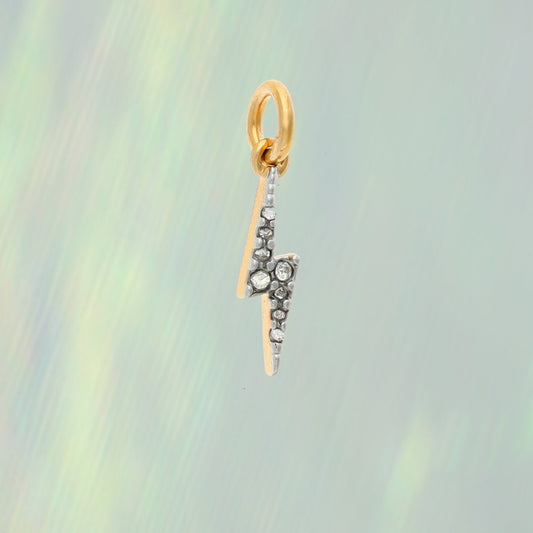 Dainty Pave Lightning Bolt Charm. Gold