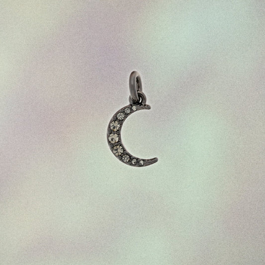 Dainty Pave Crescent Moon Charm, Hematite