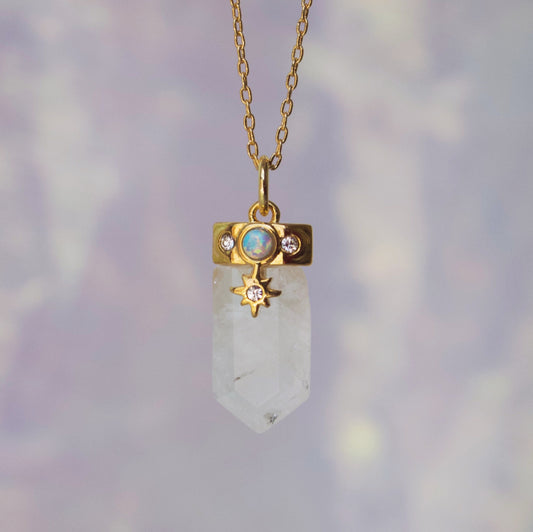 Celestial Crystal Charm Necklace, Clear Quartz