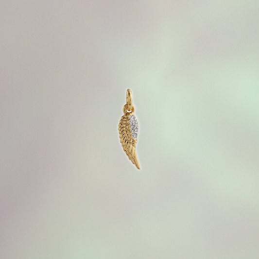 Dainty Gold Pave Angel Wing Charm