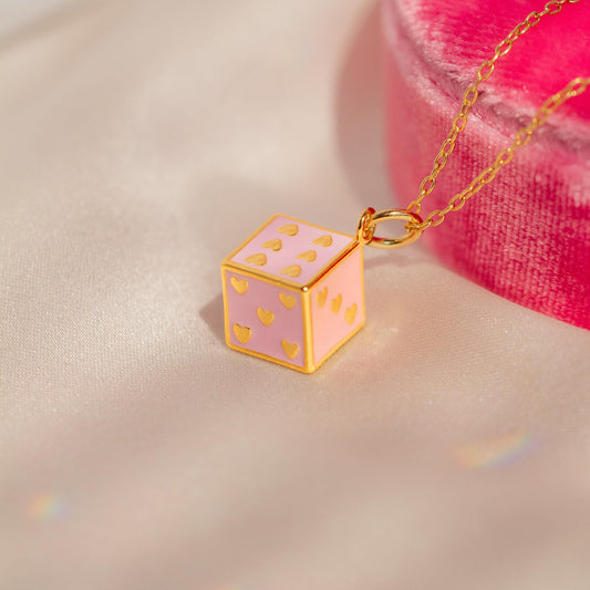 Dice Charm Necklace - Pastel Pink & Lilac