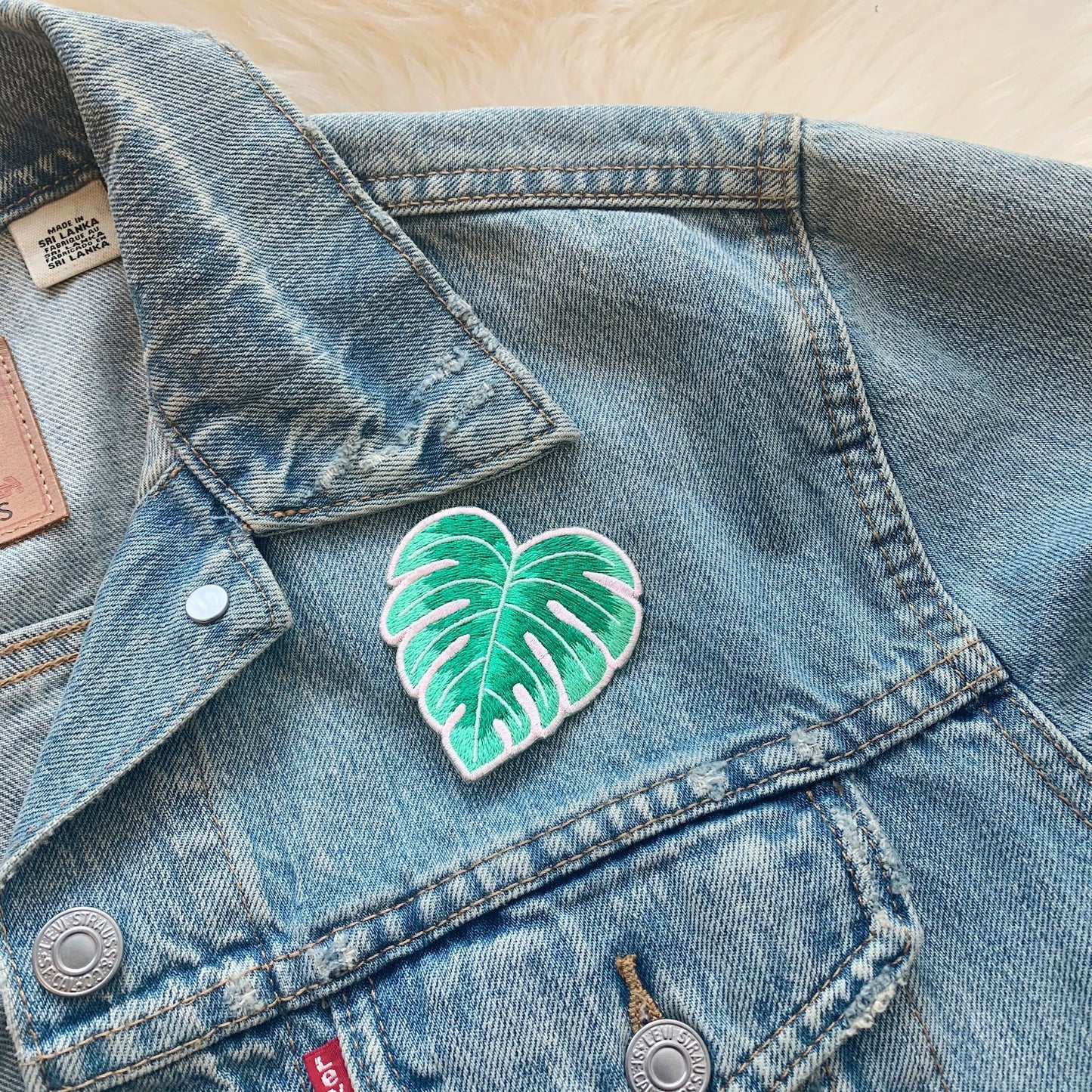 monstera leaf iron on patch jacket