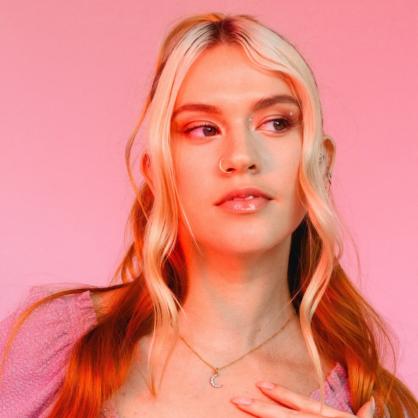 Pave Moon Necklace, Gold