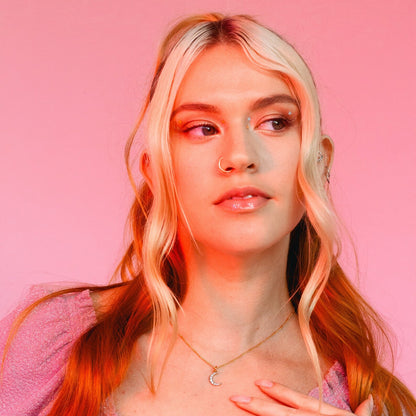 Pave Moon Necklace, Gold