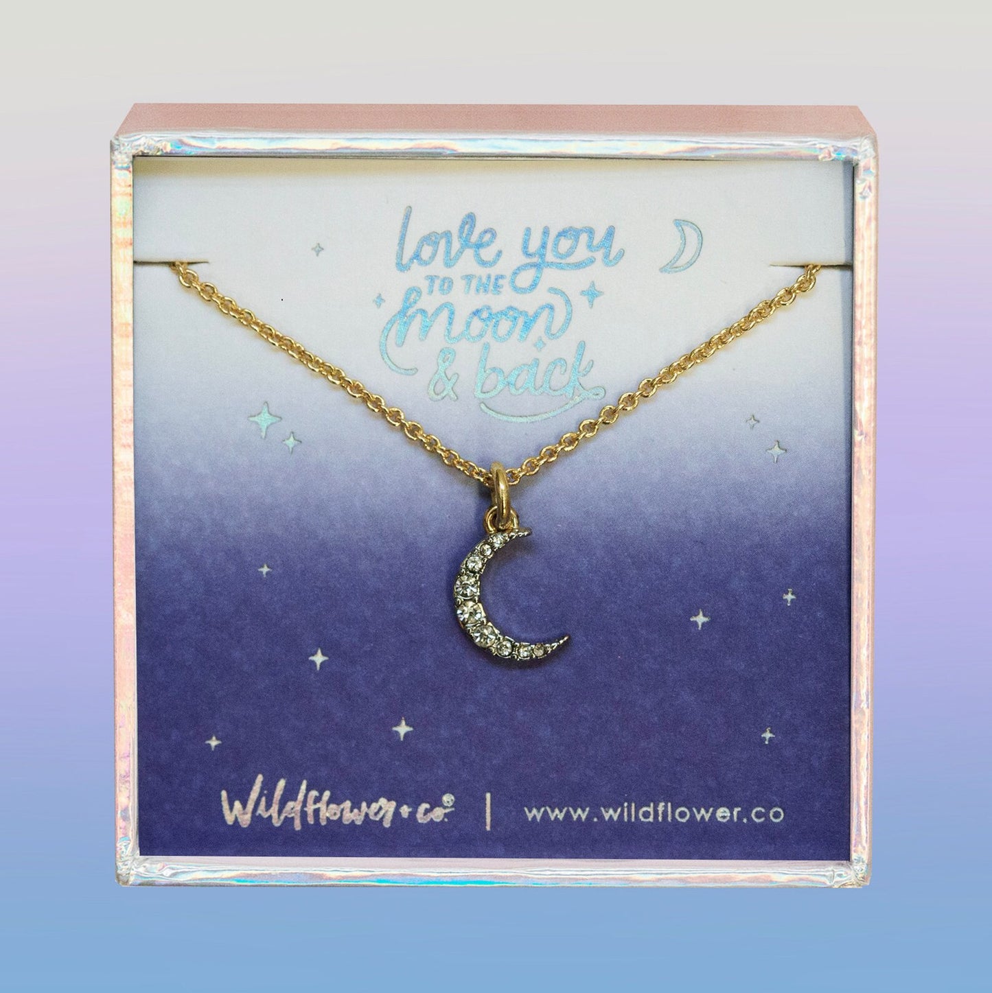 Pave Moon Necklace, Gold