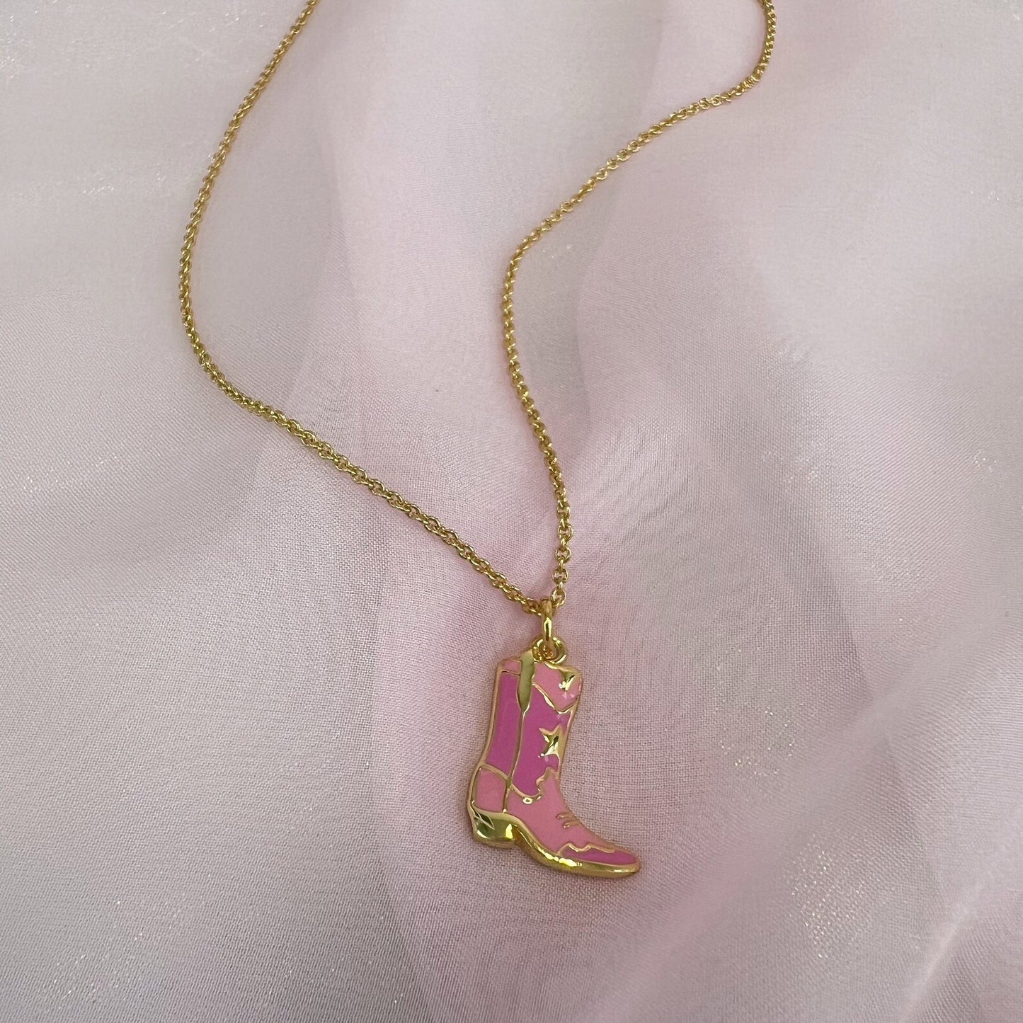 Pink Cowgirl Boot Necklace