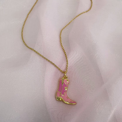 Pink Cowgirl Boot Necklace