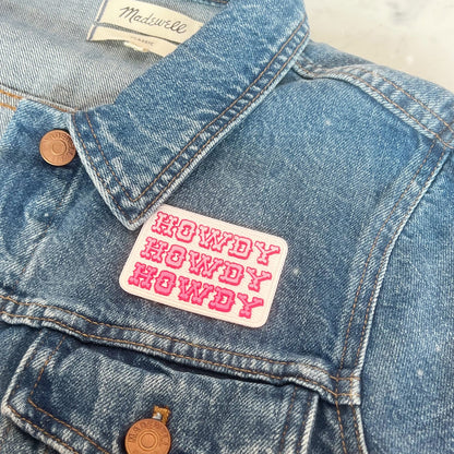 pink cowgirl patches - boot hat howdy - wildflower + co. on jacket