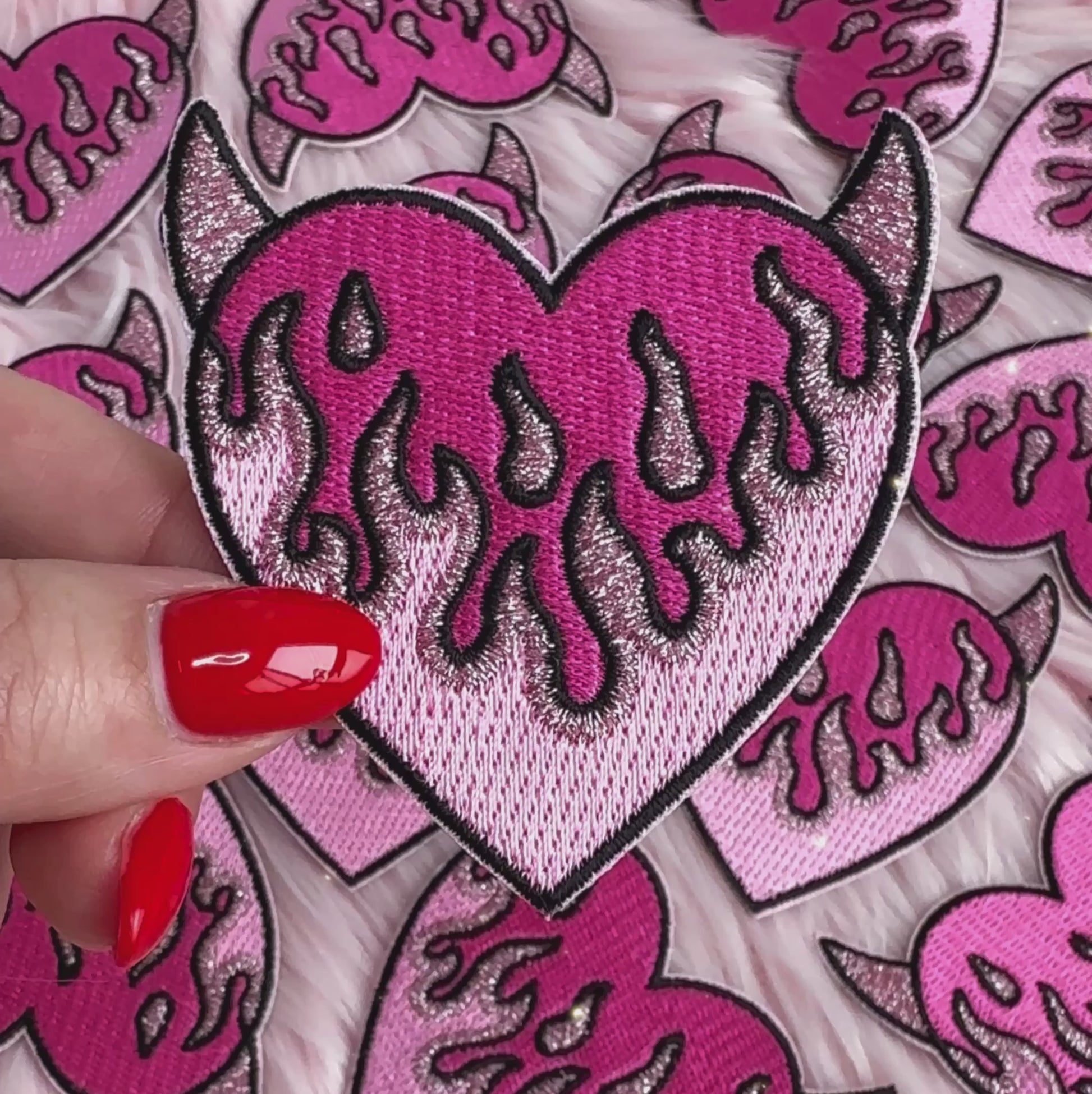 devil heart patch - pink - wildflower + co. - fur video