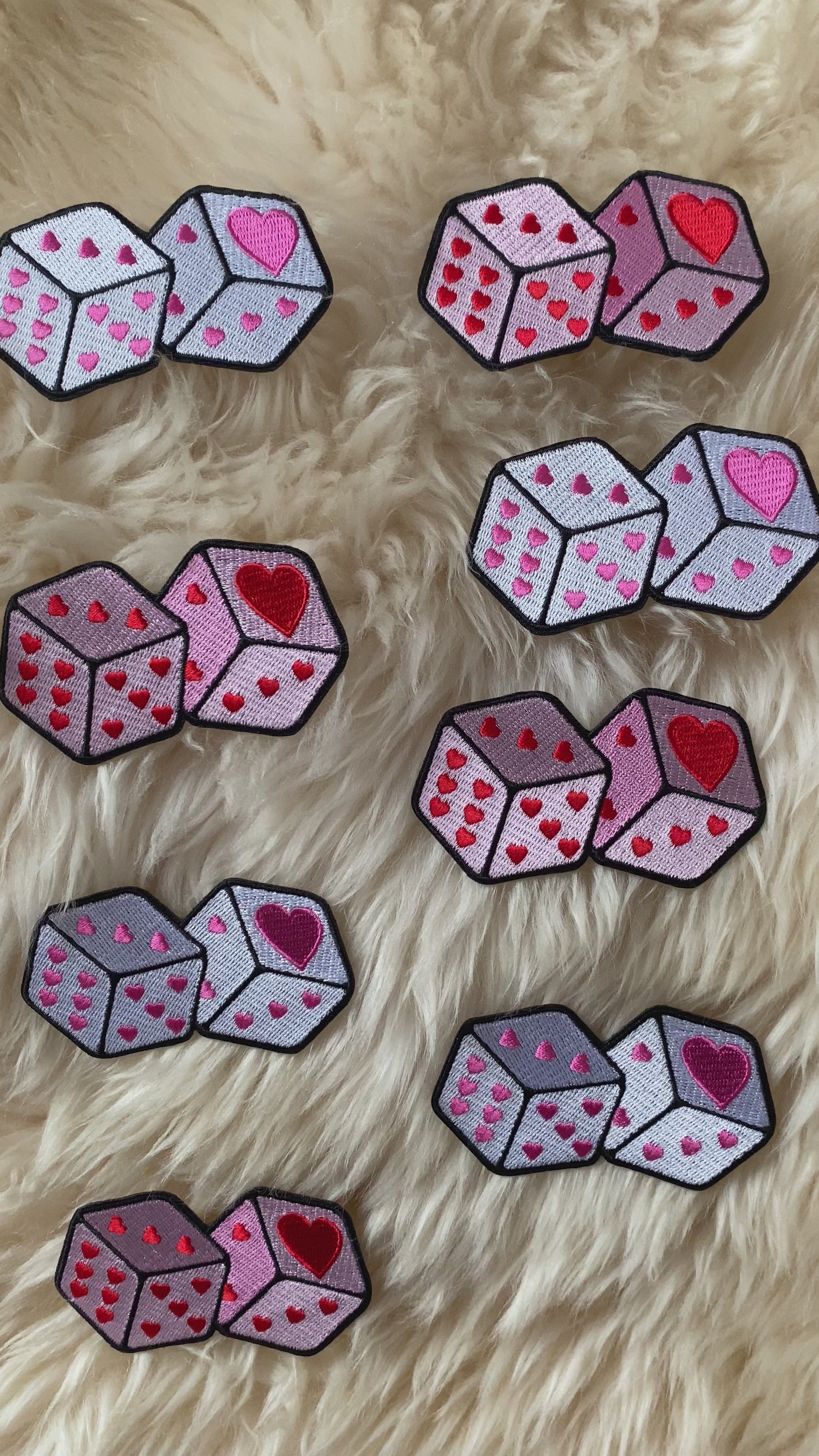 TR00669-WHT-OS heart love dice patch - pink or white - embroidered iron on patch - wildflower + co. video