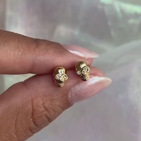 JW00438-GLD-OS-R - Tiny Skull Stud Earrings - Gold - Wildflower + Co. Jewelry Gifting video