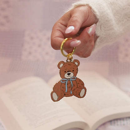 Teddy Bear w. Bow Enamel Keychain
