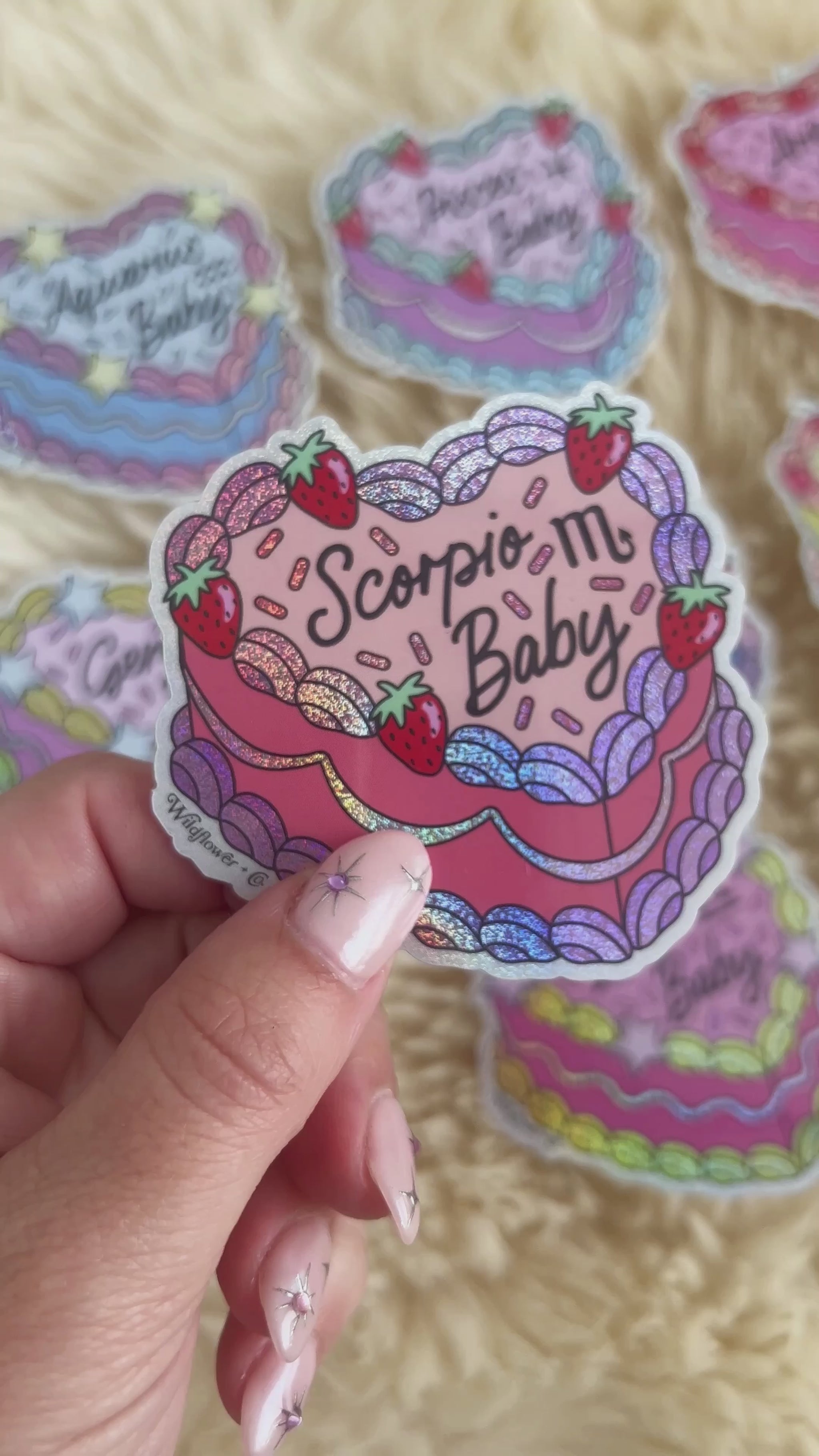 Zodiac Cake Sticker - Aries Aquarius Cancer Capricorn Gemini Leo Libra Pisces Scorpio Sagittarius Taurus Virgo - Astrology Holographic Stickers - Wildflower + Co (1) video
