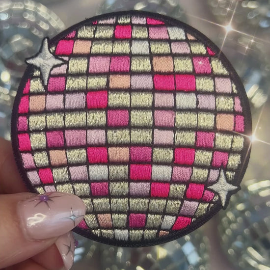 TR00640-MLT-OS - Disco Ball Patch (Pink Disco Ball) - Embroidered Iron on Patches for Jackets - Cute Gifts - Wildflower + Co video