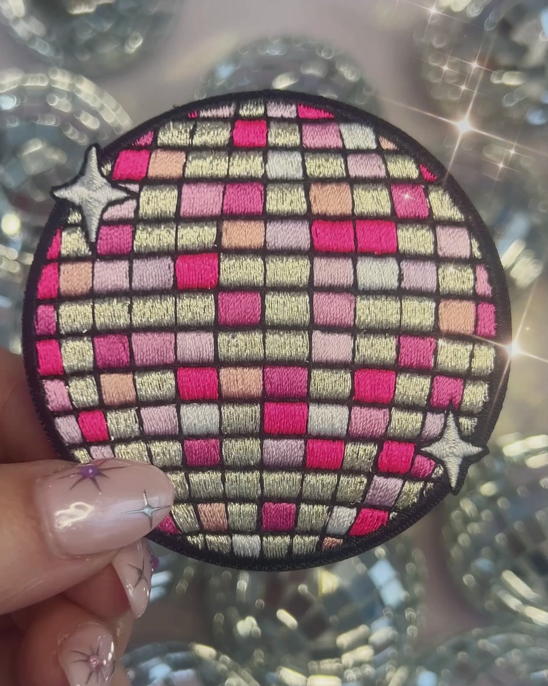 TR00640-MLT-OS - Disco Ball Patch (Pink Disco Ball) - Embroidered Iron on Patches for Jackets - Cute Gifts - Wildflower + Co video