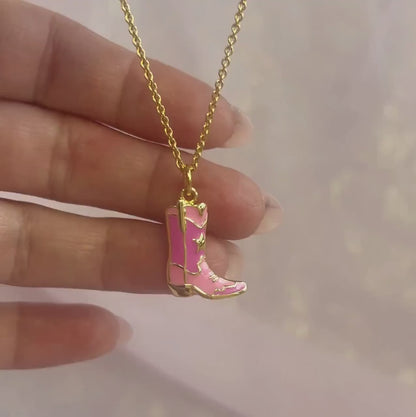 Pink Cowgirl Boot Necklace