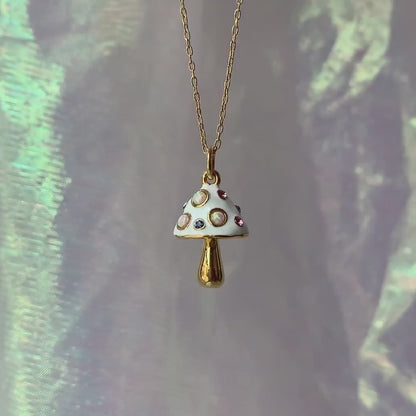 Opal Mushroom Charm Necklace