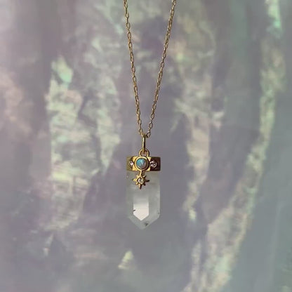 Celestial Crystal Charm Necklace, Clear Quartz