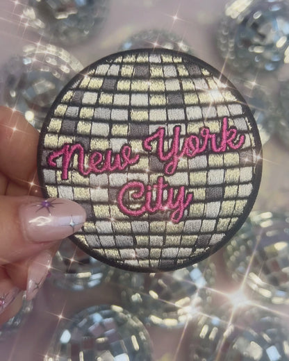 TR00644-MLT-OS - Disco Ball New York City Patch -  Embroidered Iron On Patch - NYC Souvenir Gift - Wildflower + Co video