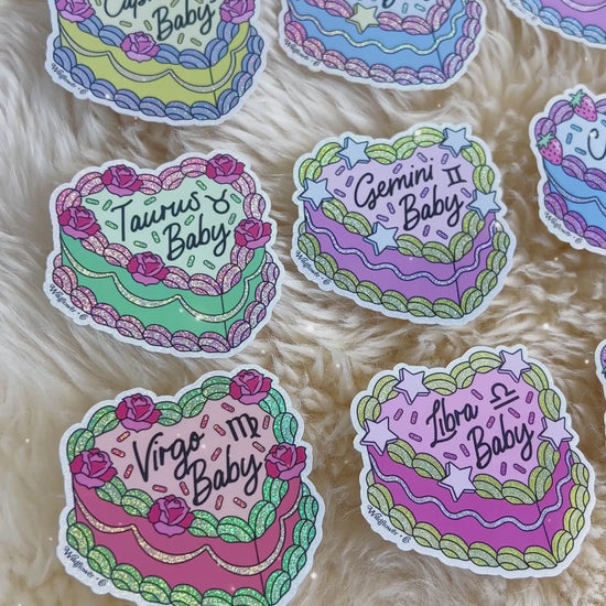 Zodiac Cake Sticker - Aries Aquarius Cancer Capricorn Gemini Leo Libra Pisces Scorpio Sagittarius Taurus Virgo - Astrology Holographic Stickers - Wildflower + Co (1) video 2