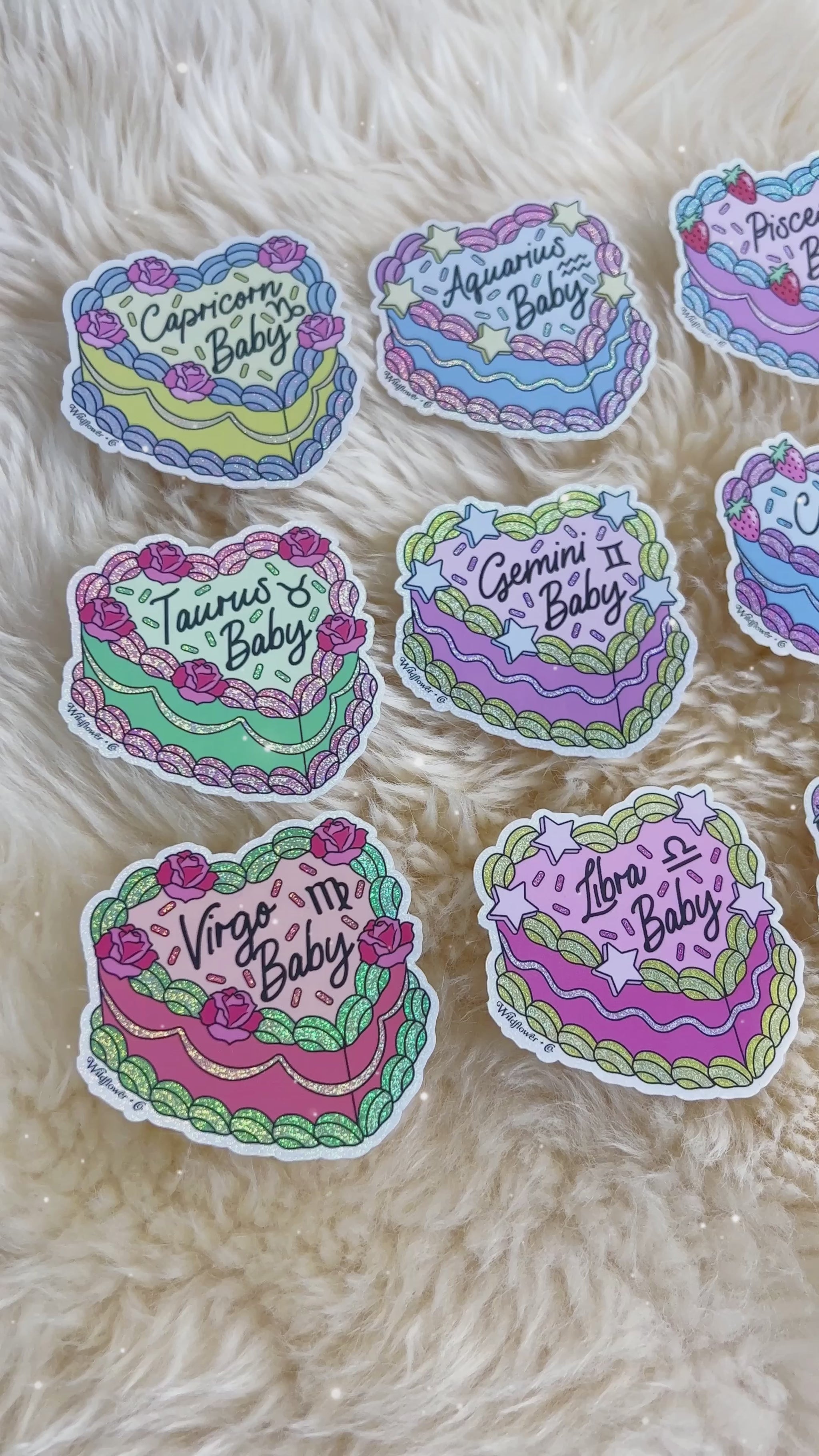Zodiac Cake Sticker - Aries Aquarius Cancer Capricorn Gemini Leo Libra Pisces Scorpio Sagittarius Taurus Virgo - Astrology Holographic Stickers - Wildflower + Co (1) video 2