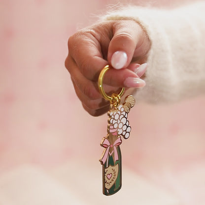 Champagne w/ Bow Enamel Keychain