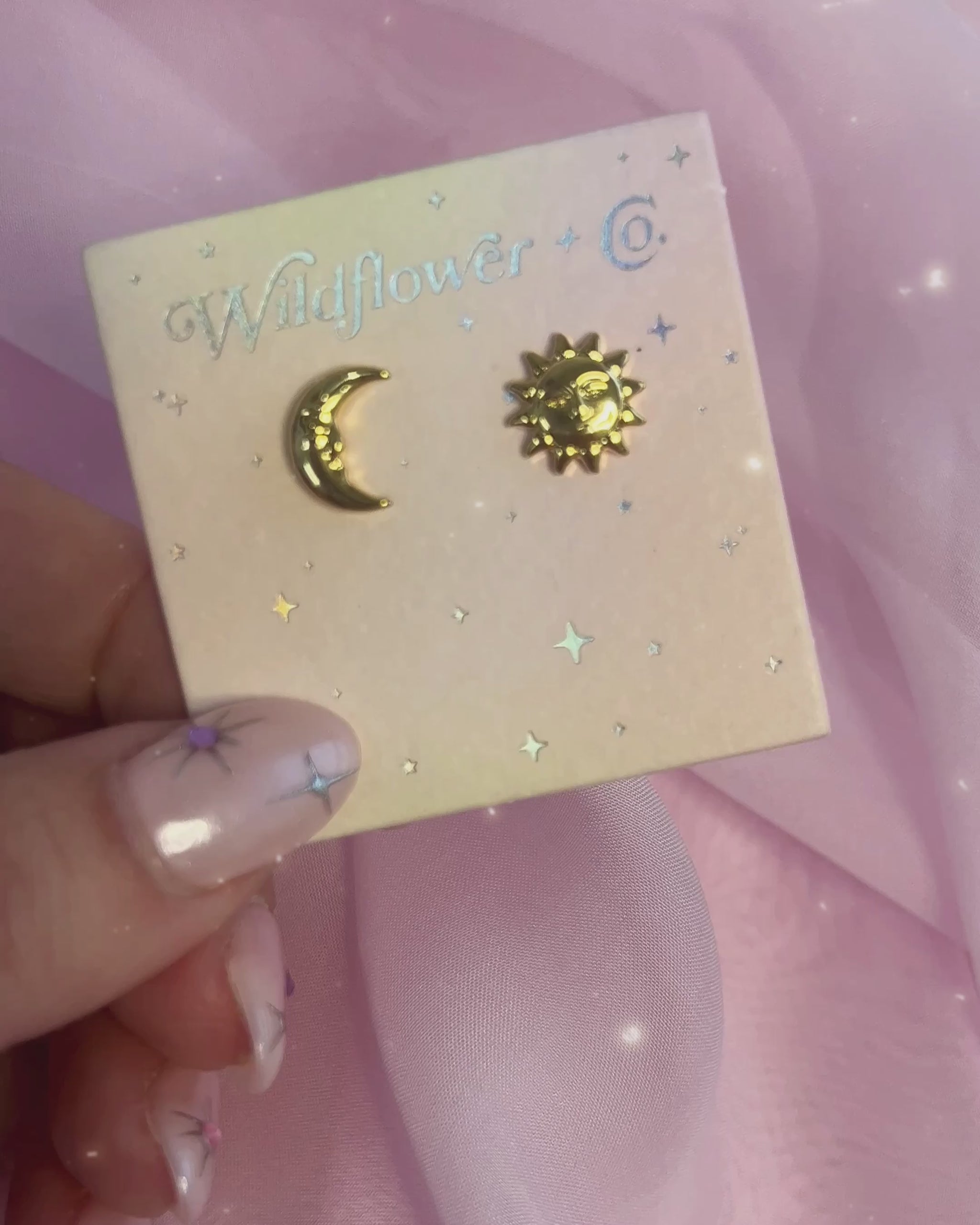 JW01013-GLD-OS - Sun & Moon Stud Earrings - Cute Jewelry - Gold Accessories - Wildflower + Co video