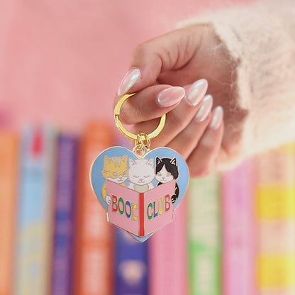 Cat Book Club Enamel Keychain