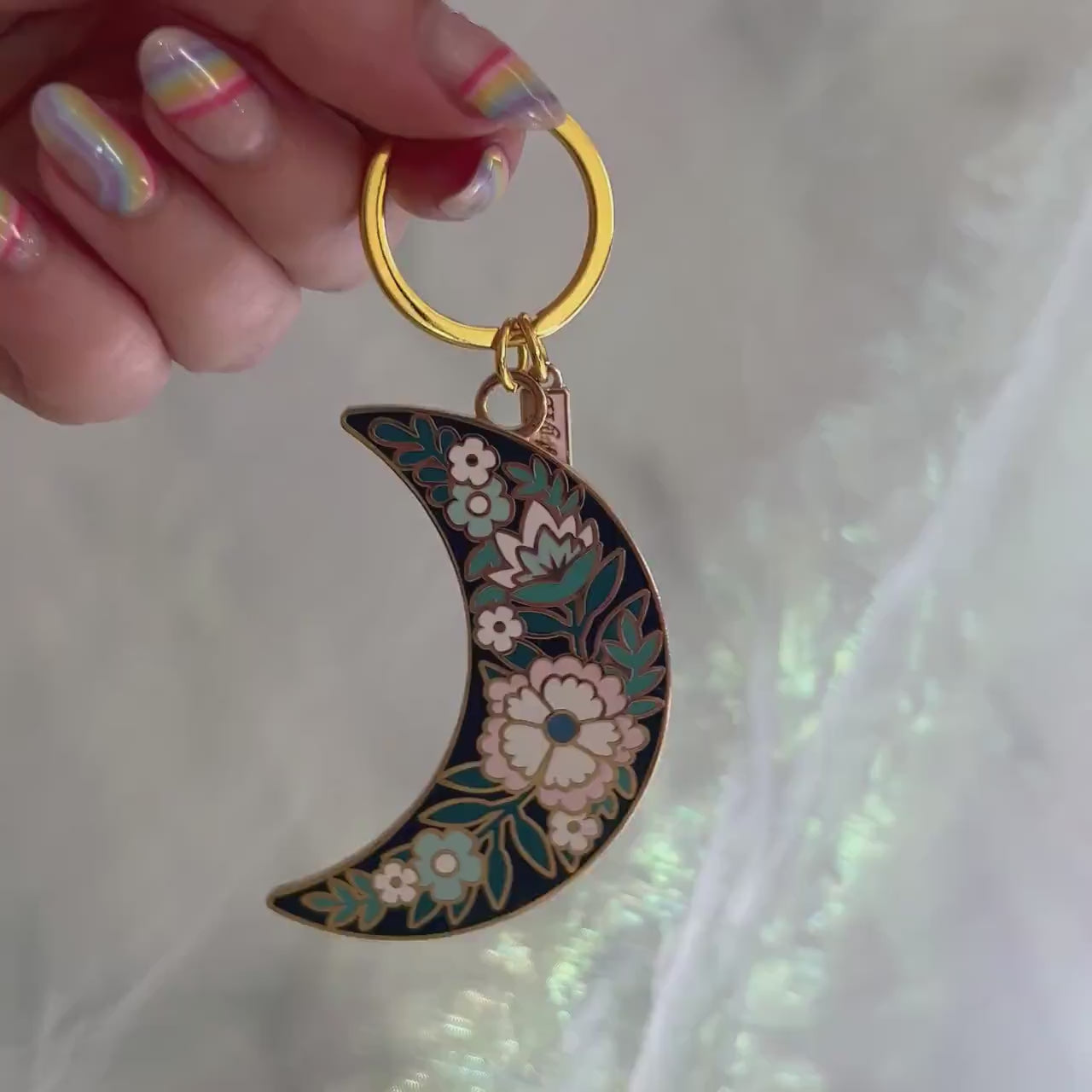 AC00335-MLT-OS - Botanical Moon Enamel Keychain - Wildflower + Co