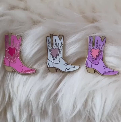 AC00462-HOT-OS - Flaming Heart Cowgirl Boot Pin - Hot Pink - Cowboy Boot Pins - Southern Western Southwest Accessories - Flaming Heart Pin - Wildflower + Co VIDEO