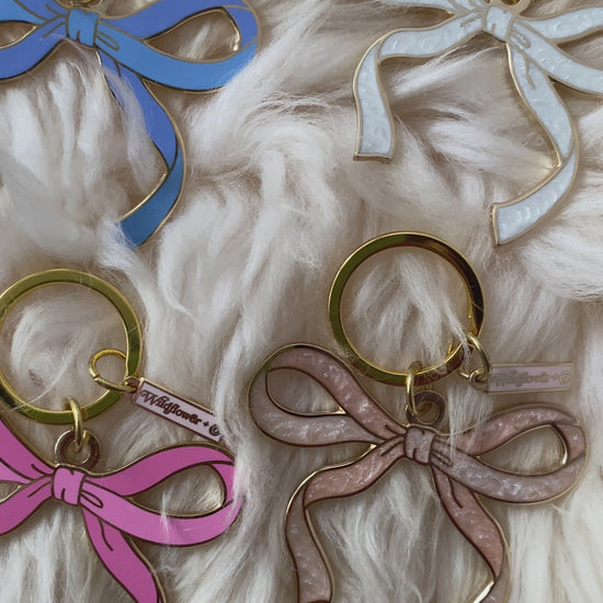 AC00491-all-OS - Bow Enamel Keychain, Pink Red Lilac Blue White  - Cute Coquette Keychains - Ballet Bow Keyring - Royalcore Bag Charm - Balletcore Accessories - Wildflower + Co VIDEO