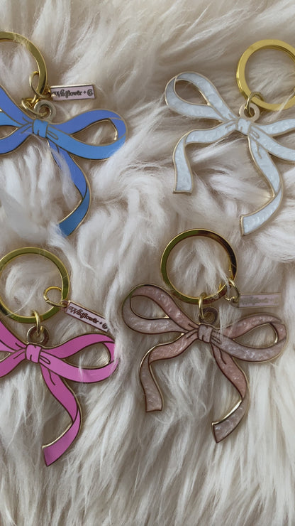 AC00491-all-OS - Bow Enamel Keychain, Pink Red Lilac Blue White  - Cute Coquette Keychains - Ballet Bow Keyring - Royalcore Bag Charm - Balletcore Accessories - Wildflower + Co VIDEO