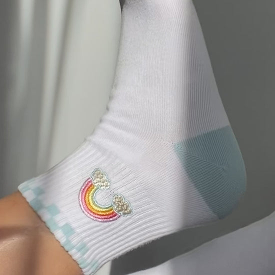AC00408-MLT-OS - Rainbow Embroidered Athletic Ankle Sock - Wildflower + Co (1) video