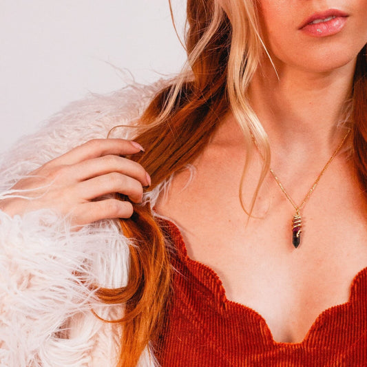 Crystal Snake Necklace, Rainbow Fluorite & Gold