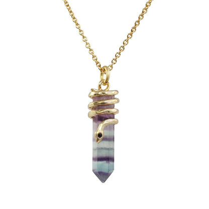 Crystal Snake Necklace, Rainbow Fluorite & Gold