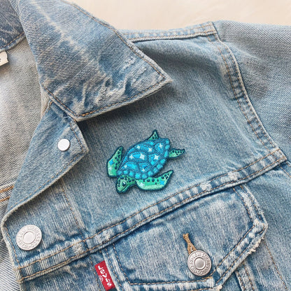 sea turtle embroidered iron on patch on jacket