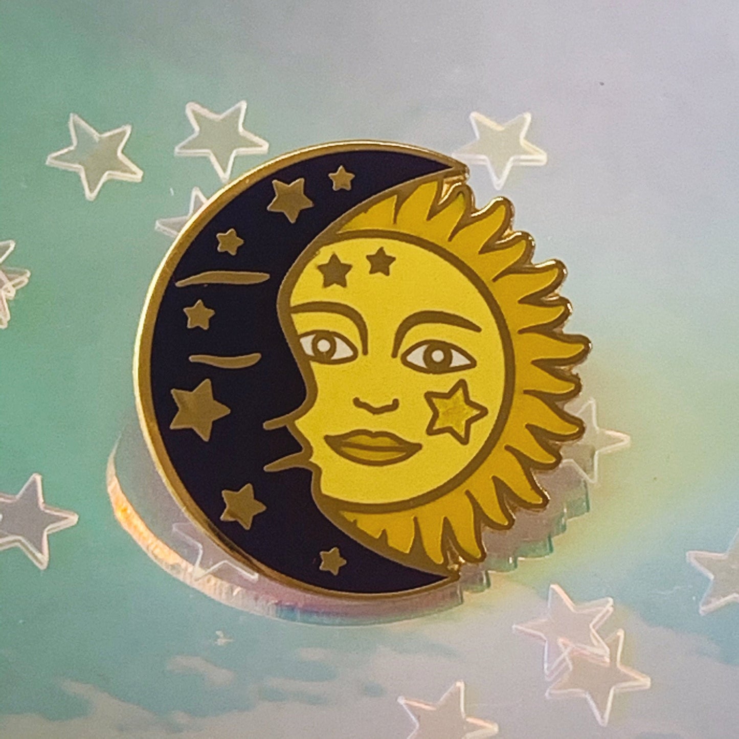 sun & moon enamel pin