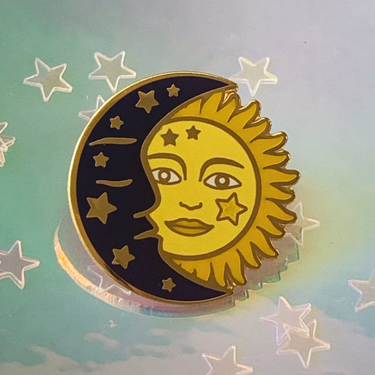 sun & moon enamel pin