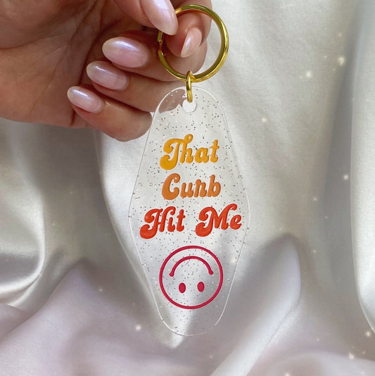 that curb hit me glitter motel keychain